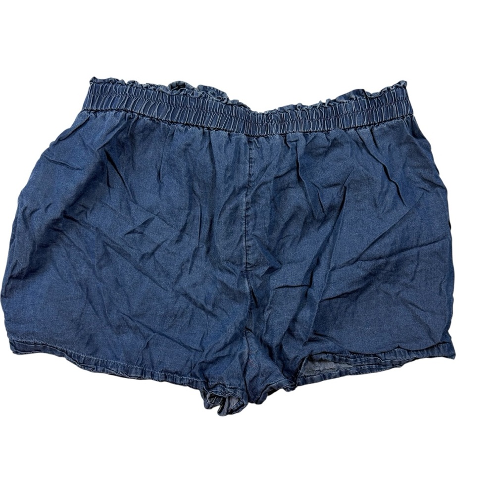 LC Lauren Conrad XL Chambray Denim Paperbag Waist Shorts Elastic Tie-Belt - Picture 6 of 9